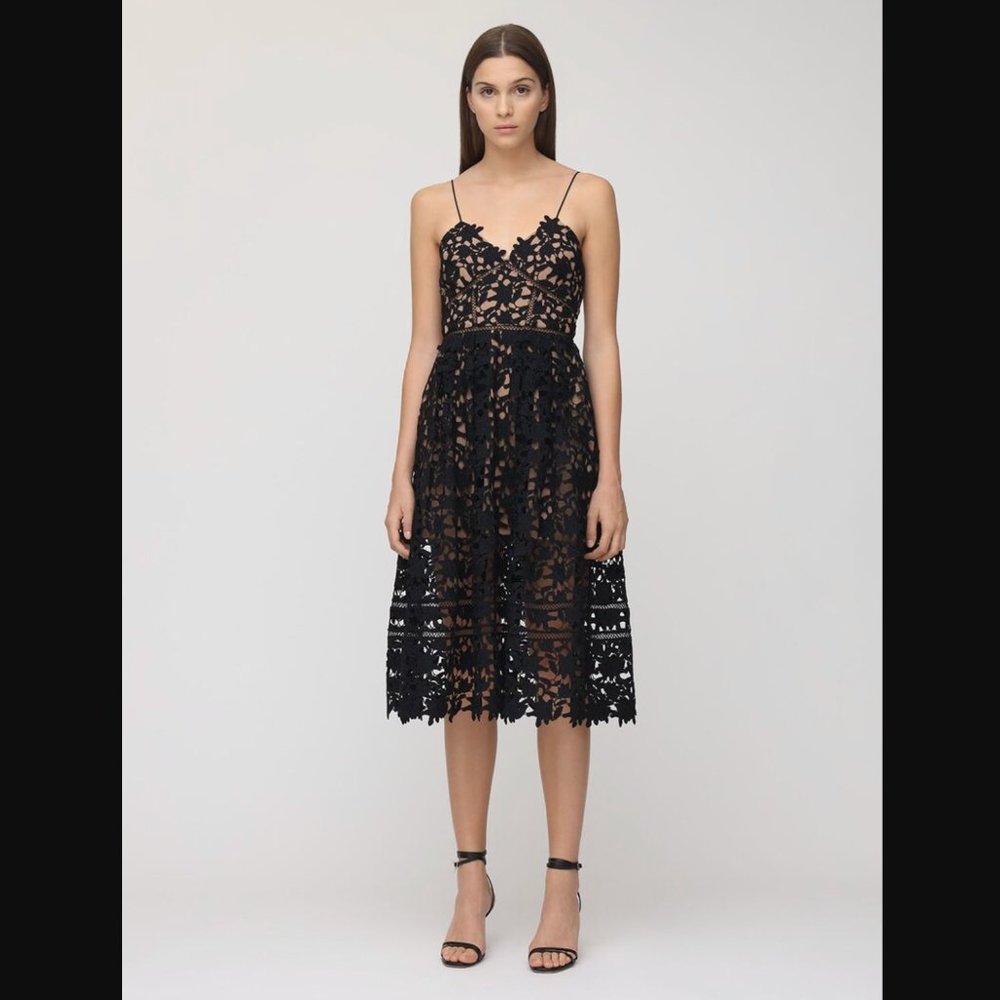 SELF-PORTRAIT Azalea Black Lace Midi Dress – US Size 2 (UK 6)